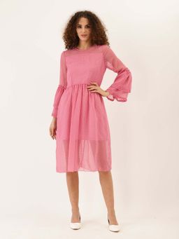 Dodo & Moa - Women Pink Self Design Dress