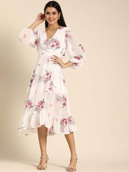 Dodo & Moa - Women White Floral Printed Dress