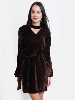 Dodo & Moa - Brown Solid Dress with Belt