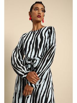 Dodo & Moa - White Zebra Printed Dress with Belt