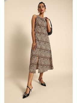 Dodo & Moa - Brown Animal Printed Cowl Neck Dress