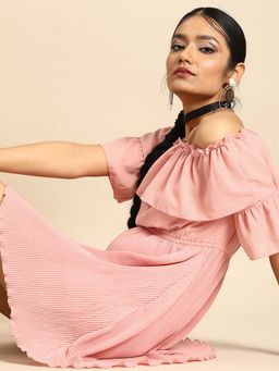 Dodo & Moa - Pink Off Shoulder Solid Dress