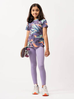 UMILDO - Girl's Solid Slim Fit Leggings and Aop Half Sleeves T-Shirt (Set of 2)