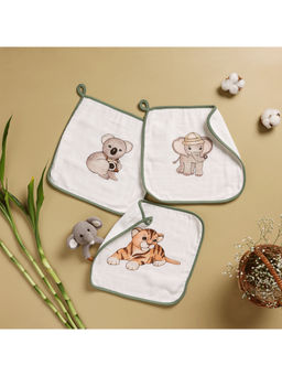 Cugo - White Bamboo Cotton Muslin Wash Cloth (Pack of 3) (0-6 months)