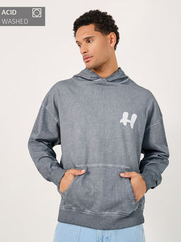Styli - Men's Acid Washed Front Pocket Oversized Hoodie