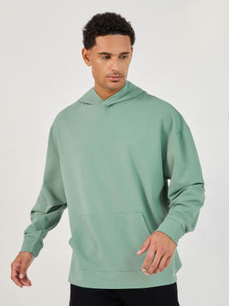 Styli - Men's Rib Solid Oversized Fit Hoodie