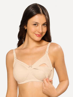 MomToBe - Women's Cotton Nude Full Cup Non-Padded Feeding Bra/Nursing Bra