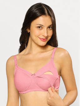MomToBe - Women's Cotton Pink Full Cup Non-Padded Feeding Bra/Nursing Bra