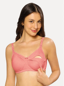 MomToBe - Women's Cotton Peach Full Cup Non-Padded Feeding Bra/Nursing Bra