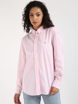 Tommy Hilfiger - Pink Striped Relaxed Fit Cotton Shirt