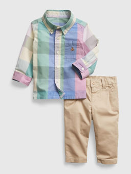 GAP - Boy's Checks Spread Collar Full Sleeves Shirt and Pant