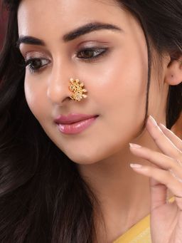 Saraf RS Jewellery - Gold Plated White Stone Studded And Beaded Motyanchi Nath Nosepin