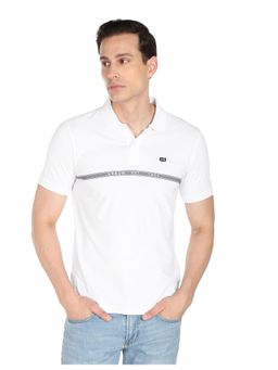 Arrow Sports - Men White Typographic Print Compact Cotton Polo T-Shirt