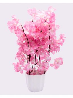 Voncasa - Pink Artificial Plant With White Pot, Blossom Flower