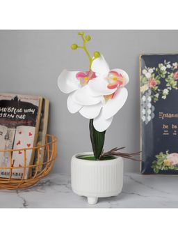Voncasa - Stylish White Artificial Flowers With Pot