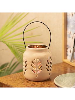 Voncasa - White Ceramic T-Lite Holder - Leafy Pattern, Candle Holder