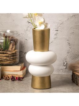 Voncasa - Stylish Ceramic Vase - White & Golden, Contemporary Design