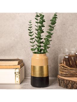 Voncasa - Stylish Ceramic Flower Holder Vase - Wooden, White & Golden