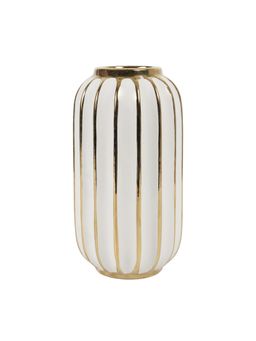 Voncasa - Grey Ceramic Vase, Ribbed Design Flower Holder