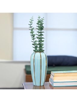 Voncasa - Emerald Ceramic Vase - Ribbed Design, Flower Holder