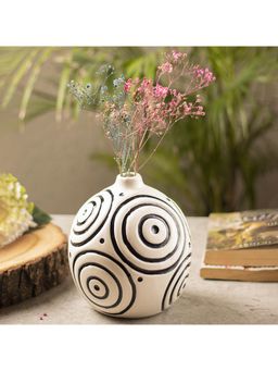 Voncasa - Black & White Ceramic Round Vase - Cuircular Pattern, Flower Holder