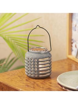 Voncasa - Blue Ceramic T-Lite Holder - Slotted Pattern, Flower Holder