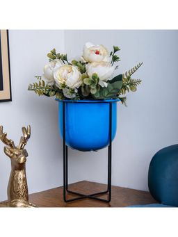 Voncasa - Stylish Blue Plant Pot With Stand Modern Iron Pedestal