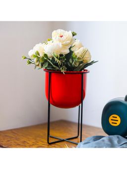 Voncasa - Stylish Red Plant Pot With Stand Modern Iron Pedestal