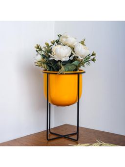 Voncasa - Stylish Yellow Plant Pot With Stand Modern Iron Pedestal