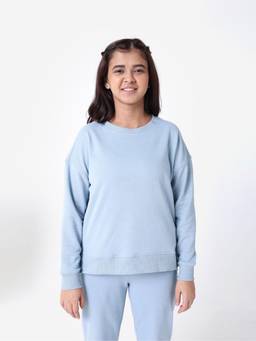 Blissclub - Women Blue Everyday Cozy Sweatshirt with 3 Pockets