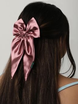 Arendelle - Satin Long Tail Bow Clip In Wine