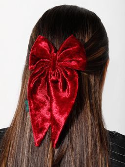 Arendelle - Velvet Long Tail Bow Clip In Maroon