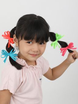 Arendelle - Double Fold Hair Bow Clip with Alligator Pin In Neon Colours for Girls (Pack of 4)