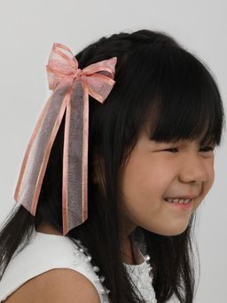 Arendelle - Shiny Organza Long Tail Hair Bow Clip In Rose Pink for Girls