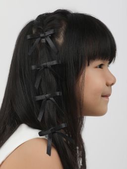 Arendelle - Satin Silk Mini Hairpin Bow Clip In Black for Girls (Pack of 4)