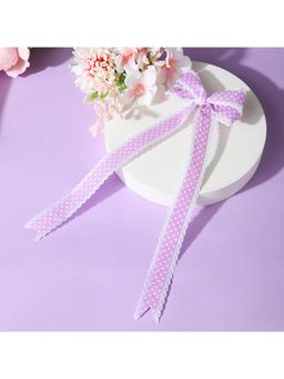 Arendelle - Grosgrain Ribbon Polka Dots Printed Long Tail Hair Bow Clip In Purple for Girls