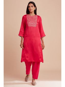 Folksong - Pink Kurta Solid Heavy Festive Regular Fit