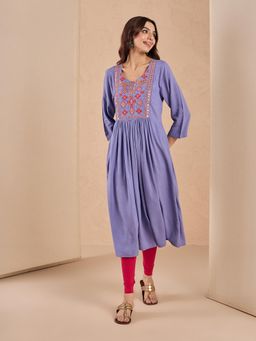Likha - Purple Embroidered A Line Kurta LIKEPKU20