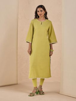 Likha - Modern Chintz Lime Green Solid Kurta with Lace and Bead Work LIKMCKU10