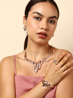 Sohi - Gold Plated White Stone Studded Jewellery (Set of 4)