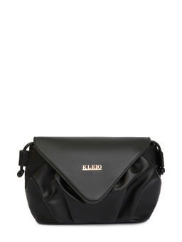 KLEIO - Vegan Leather Pleated Crossbody Side Sling Bag for Women - Black