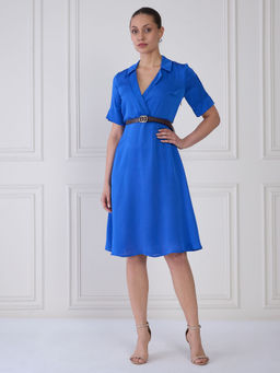 SALT Attire - Maze-Blue Collared Dress with Belt (Set of 2)