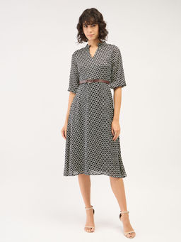 SALT Attire - Nexus Geometric Midi Dress with Belt (Set of 2)