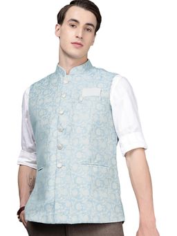 Manyavar - Mens Blue Blended Viscose Festive Wear Nehru Jacket