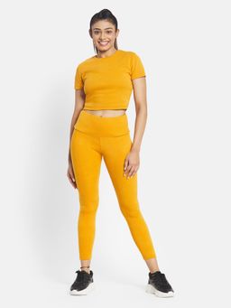 Kica - Set: Cotton Ribbed Comfy Top & Cotton Ribbed High Waisted Leggings - Yellow
