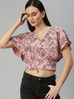 SHOWOFF - Women V-Neck Tropical Mauve Crop Top