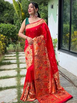 Vastranand - Red Colour Pathani Big Border Woven Saree With Unstitched Blouse
