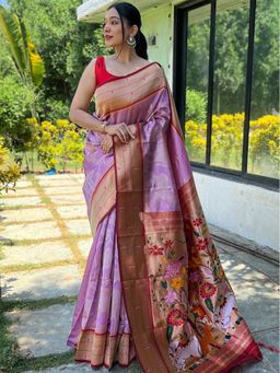 Vastranand - Lavender Colour Pathani Silk Pichai Woven Saree With Unstitched Blouse