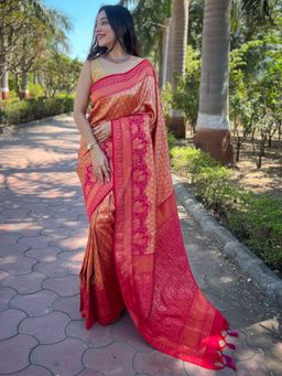 Vastranand - Stylish One Gram Gold Tissue Kanjivaram Soft Silk Saree With Unstitched Blouse