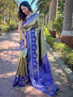 Vastranand - Bollywood One Gram Gold Tissue Kanjivaram Soft Silk Saree With Unstitched Blouse